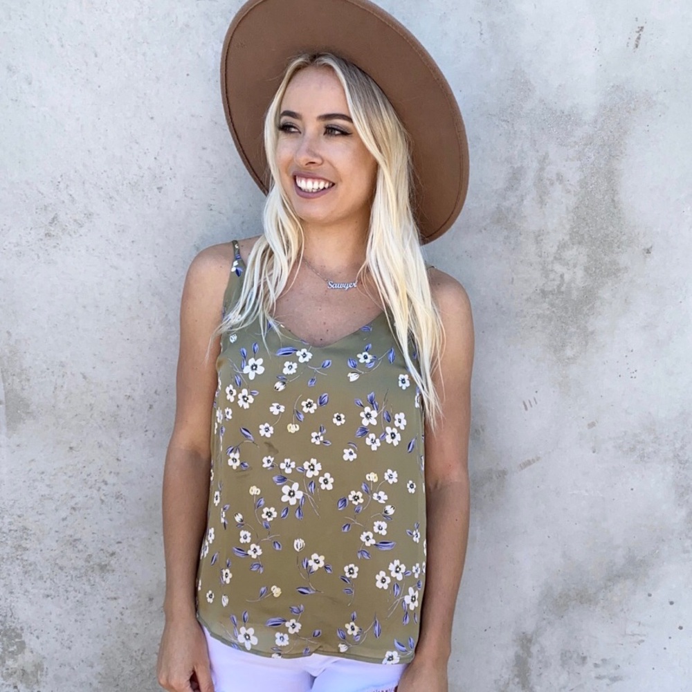 Honey Punch Satin Floral Tank